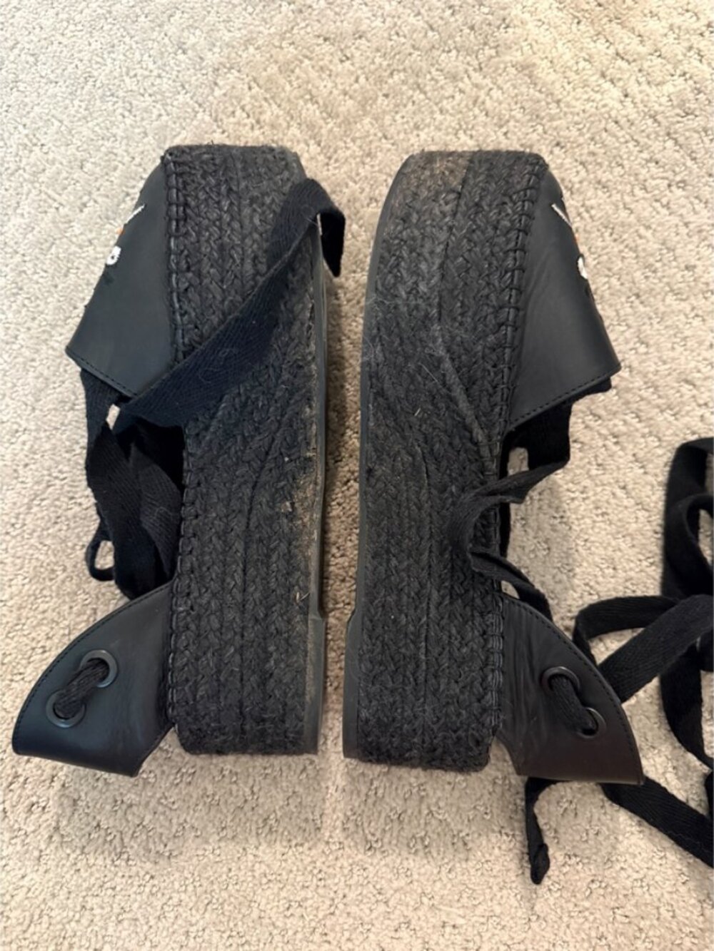 Kenzo Maya Leather Platform Espadrille Sandals Black 8 Tribal Evil Eye - Picture 8 of 11